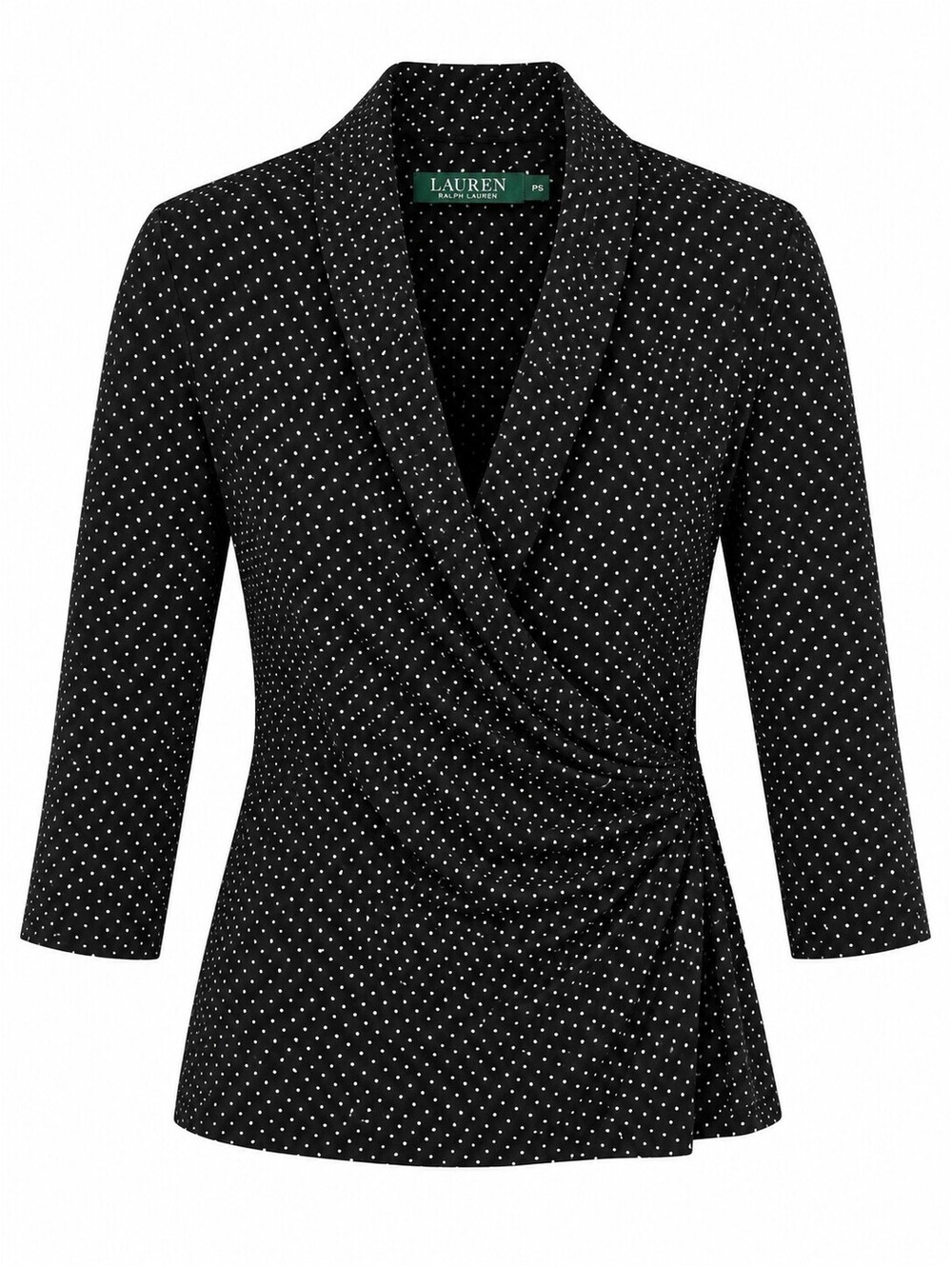 Lauren Ralph Lauren Women’s PS Black White Polka Dot Faux Wrap Top Petite